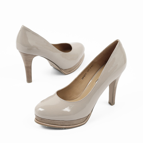 belle百丽春季杏灰漆牛女单鞋3pq31aq2