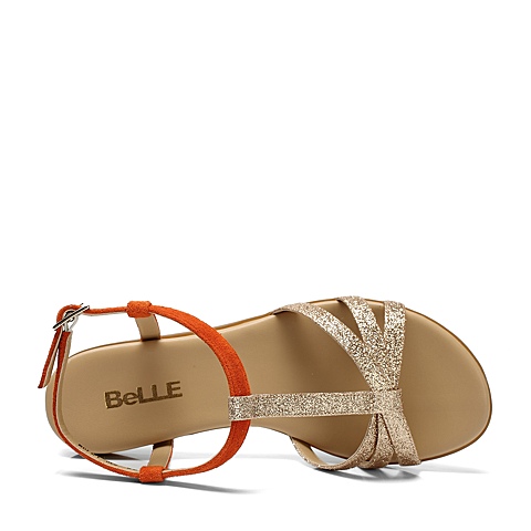 BELLE/百丽夏季金色/桔色混合材料女凉鞋3WUB8BL3