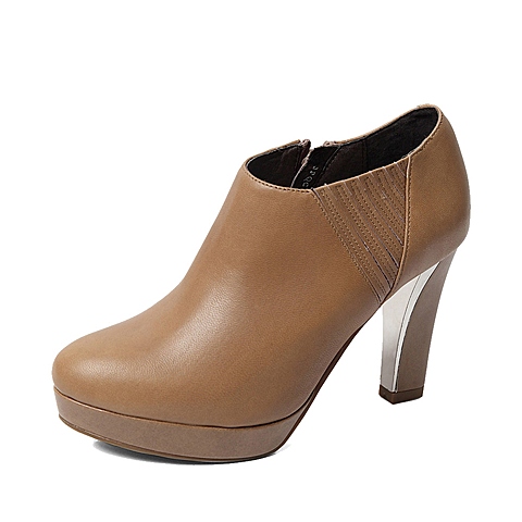 belle/百丽秋季杏灰油蜡羊皮女皮鞋pqc6dcm4