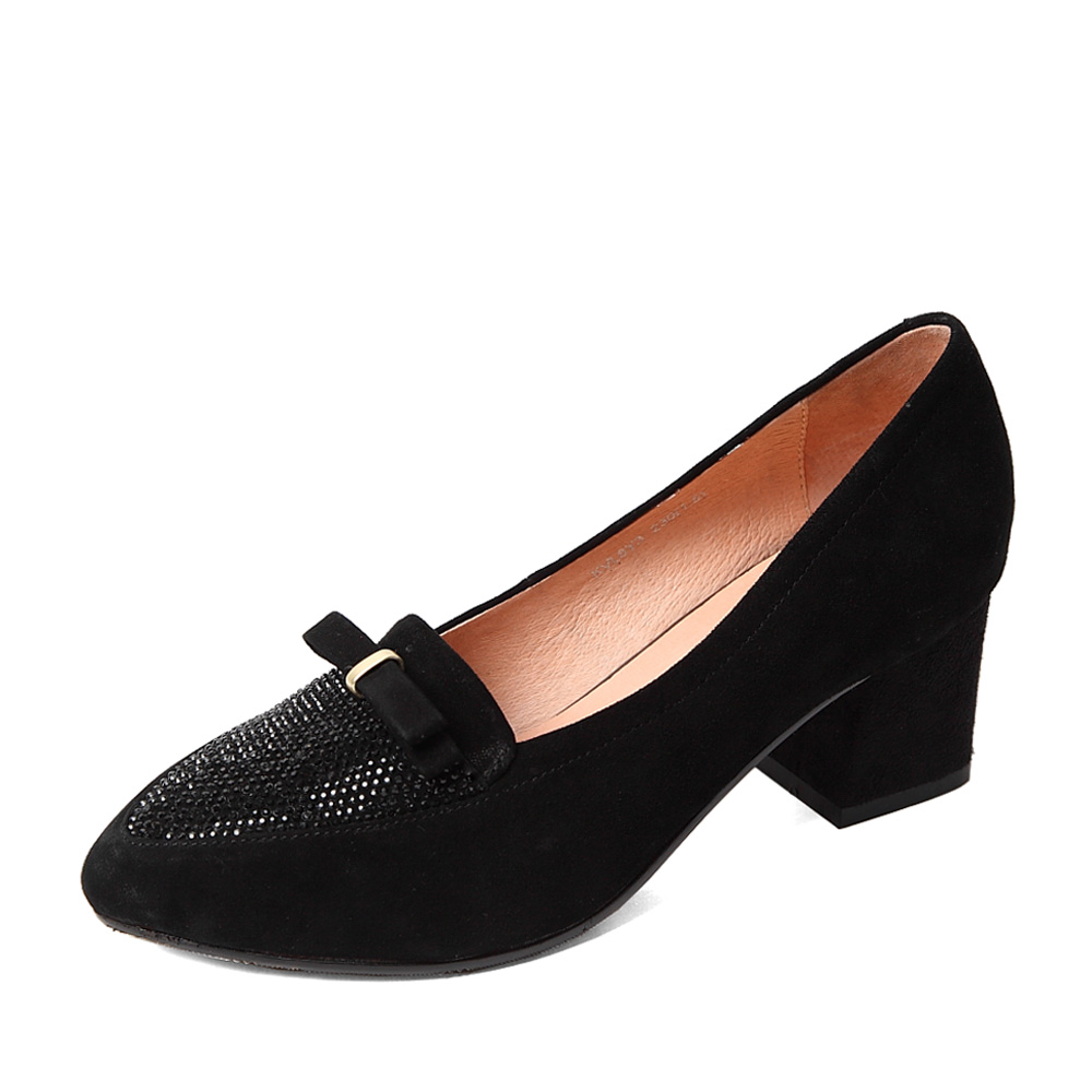 belle/百丽秋季黑色羊绒皮女皮鞋l8y3dcq4