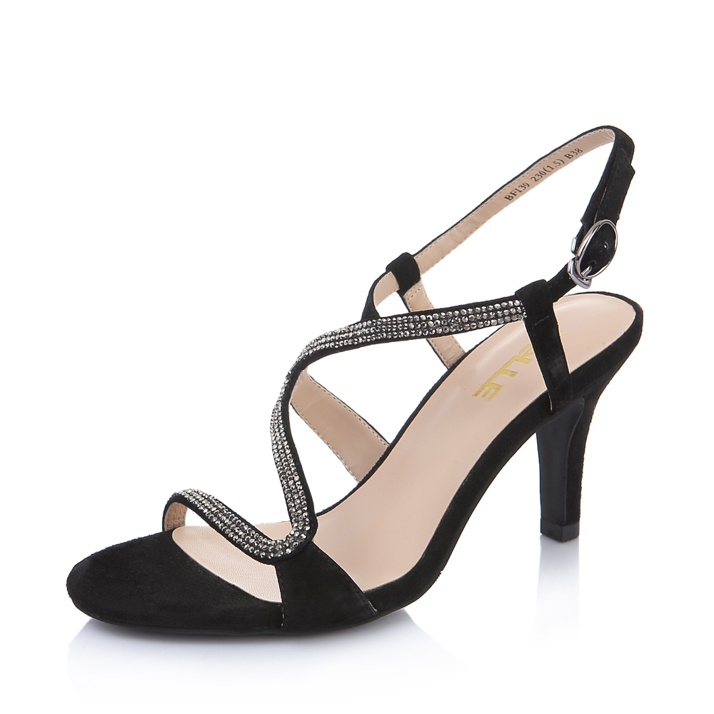 belle百丽年夏季专柜同款黑色羊绒皮女凉鞋bfi39bl5