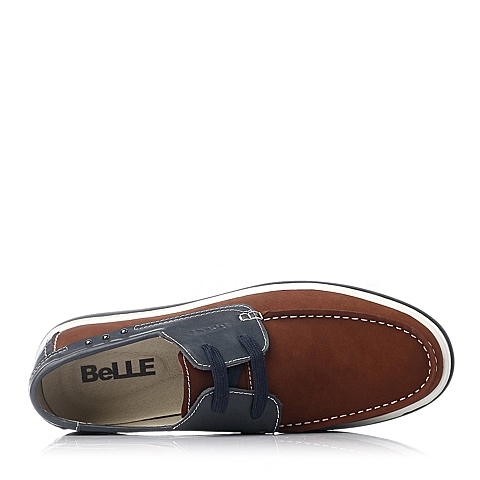 BELLE/百丽秋季红棕/蓝磨砂牛皮撞色系带男鞋AB801CM5
