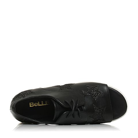 BELLE/百丽夏季专柜同款黑色羊皮松糕底女凉鞋P4N1DBU5