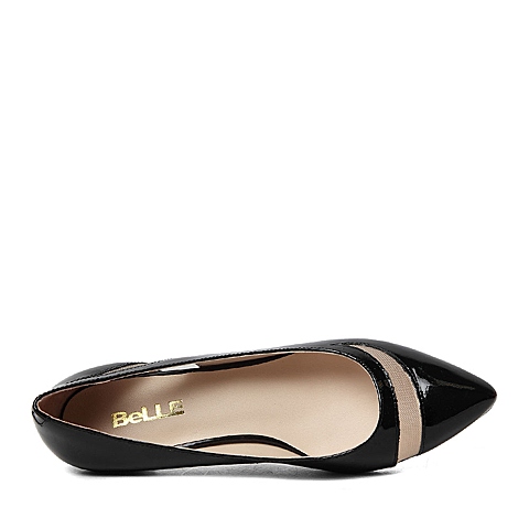 BELLE/百丽春季专柜同款黑色漆皮牛皮女皮鞋BIO12AQ6