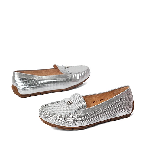 BELLE/百丽春季专柜同款银色压花贴膜山羊皮女单鞋BDM02AQ6
