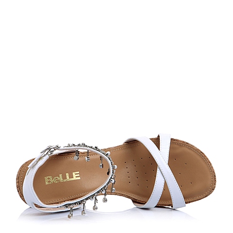 BELLE/百丽夏专柜同款白羊皮优雅女凉鞋L3RMEBL6