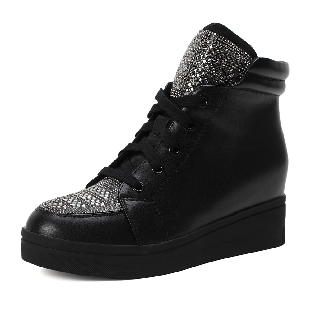 belle/百丽冬季专柜同款黑色牛皮/绒布女休闲靴(绒里)q5e1ddd6