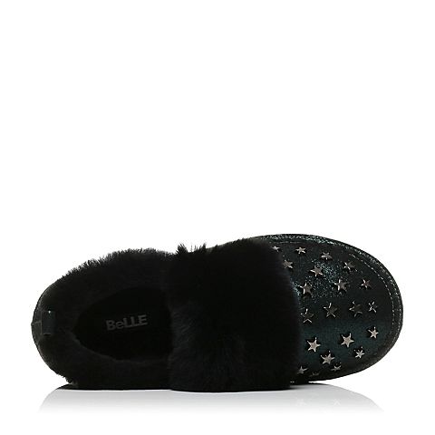 BELLE/百丽冬季专柜同款深绿/黑羊绒皮女皮鞋（毛里）BJJ22DM6