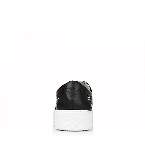 BELLE/百丽春季专柜同款黑色休闲牛皮女单鞋BJBF1AM6