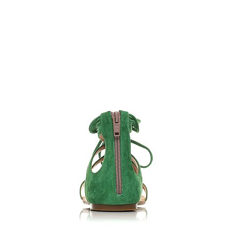 BELLE/百丽夏季专柜同款绿色羊绒皮女凉鞋BKL34BL6