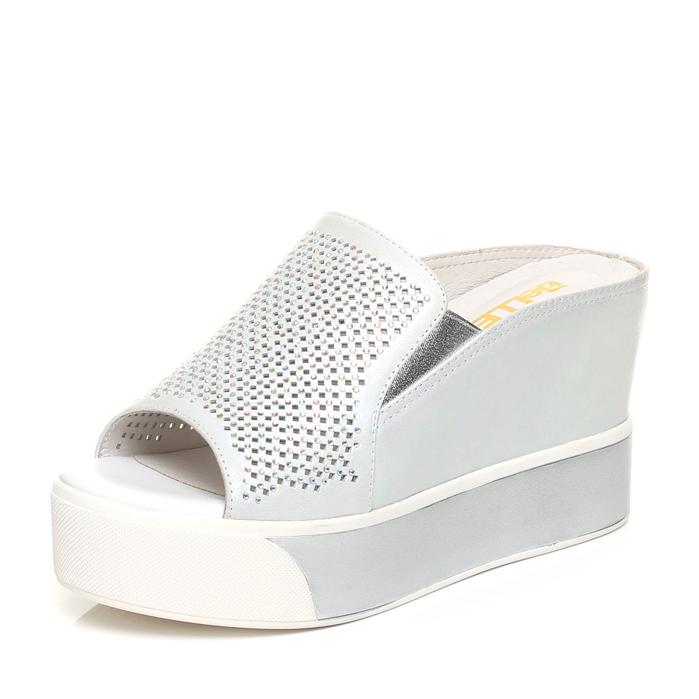 BELLE/百丽夏季专柜同款银色布纹羊皮女凉鞋Q3J1DBT6