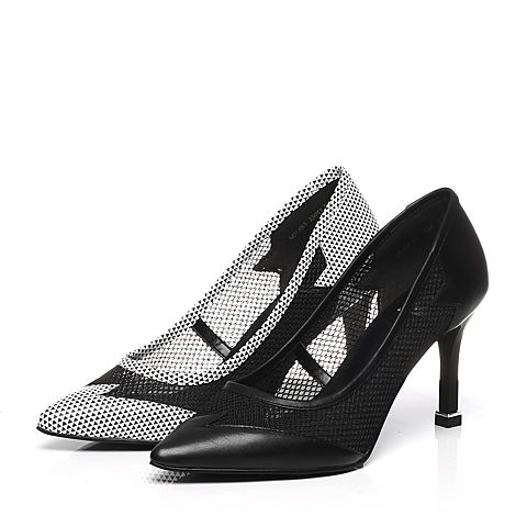 BELLE/百丽精品春专柜同款黑优雅大方女皮鞋MIOB3AQ7