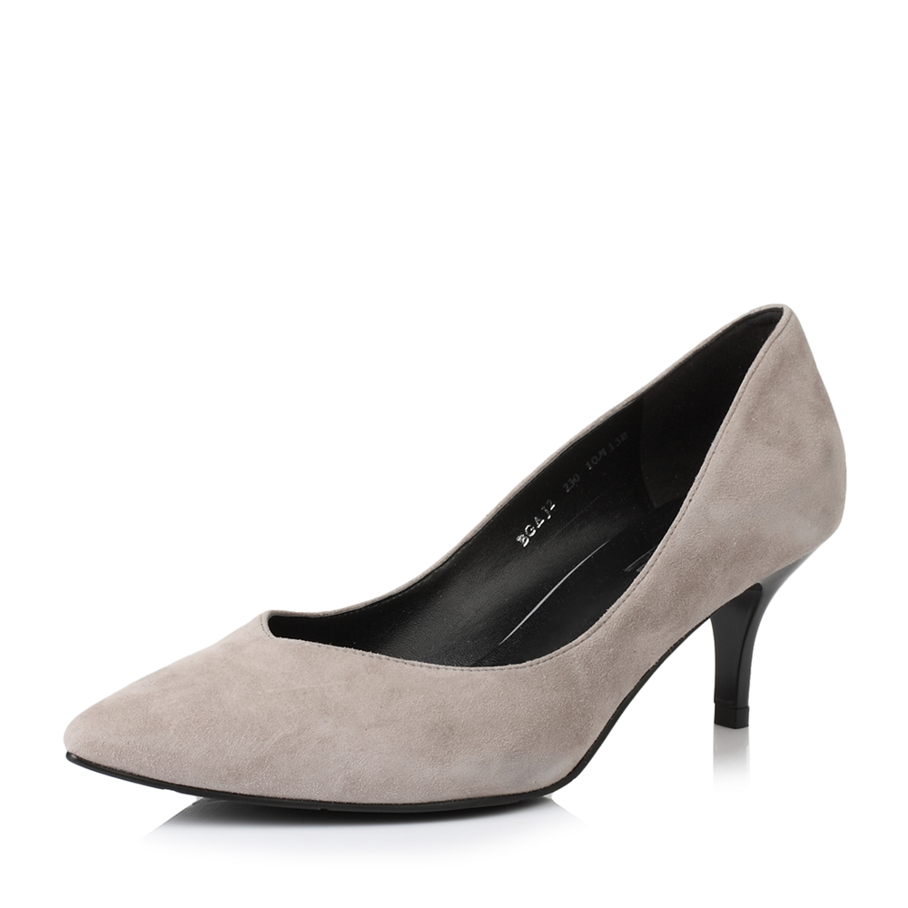 belle/百丽春灰色优雅大方羊绒皮女单鞋bgaj2aq7