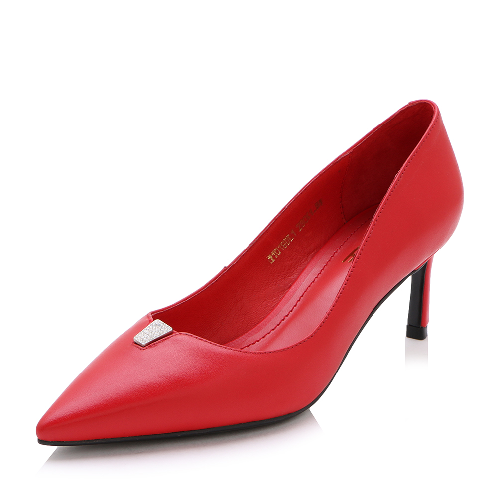 belle/百丽春红色优雅正装牛皮女单鞋11019aq7