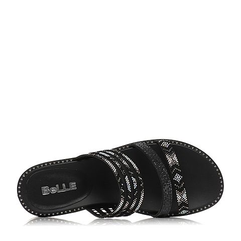 BELLE/百丽夏专柜同款黑色成型帮面女拖鞋BKPA2BT7