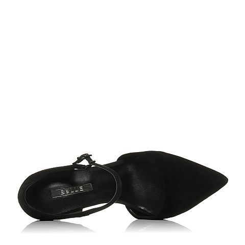BELLE/百丽春专柜同款黑绒面时尚优雅羊皮女凉鞋BLZ30AK7
