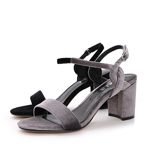 BELLE/百丽夏灰色优雅时尚一字型高跟鞋女凉鞋31101BL7