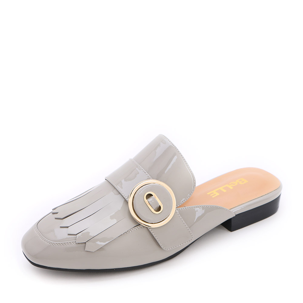 belle/百丽春灰时尚穆勒鞋牛皮女凉鞋bnua6ah7