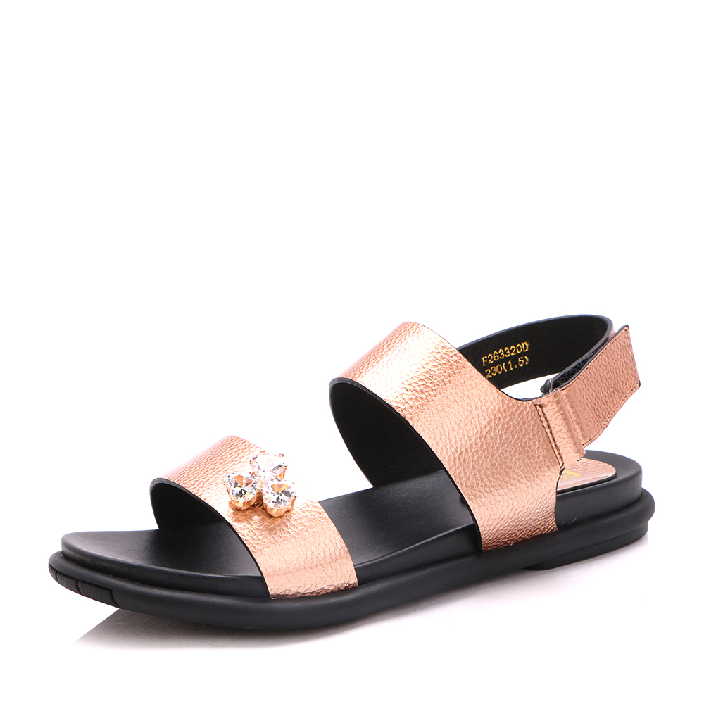 belle/百丽夏香槟色休闲人造革女凉鞋63320bl7