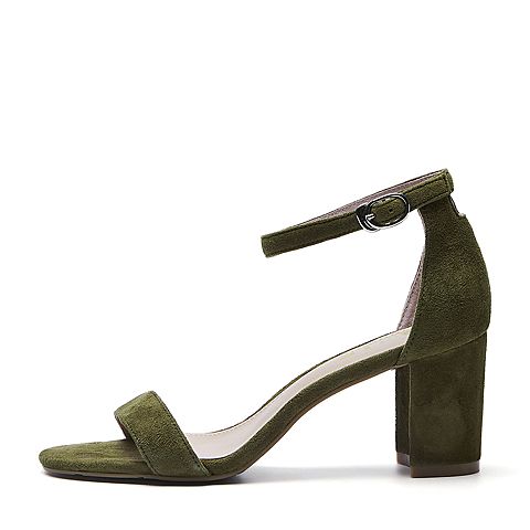 BELLE/百丽夏季专柜同款绿色羊绒皮女皮凉鞋R5F1DBL7