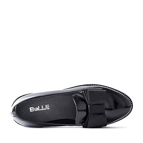BELLE/百丽秋季专柜同款黑色皱漆皮牛皮女单鞋BLTBDCM7