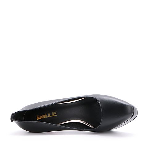BELLE/百丽秋季专柜同款黑色牛皮革女皮鞋R4L1DCQ7