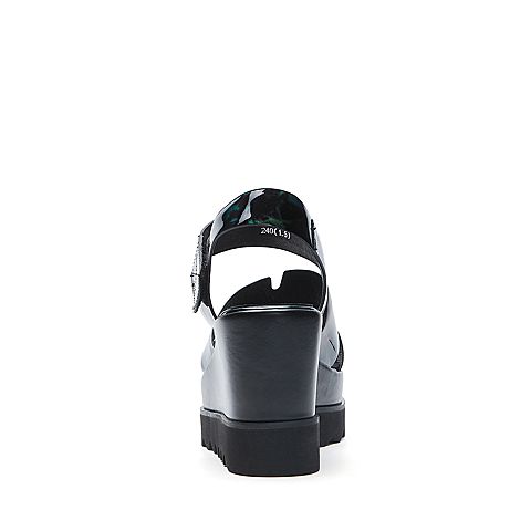 BELLE/百丽夏专柜同款绿色PU厚底松糕跟女凉鞋R1E1DBL7