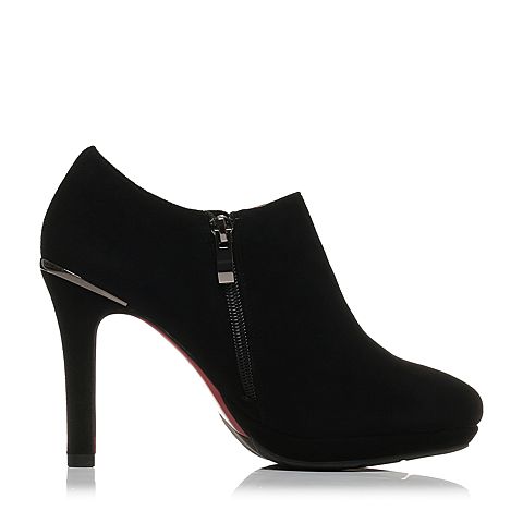 BELLE/百丽秋季专柜同款黑色羊绒皮革女皮鞋R4R1DCM7