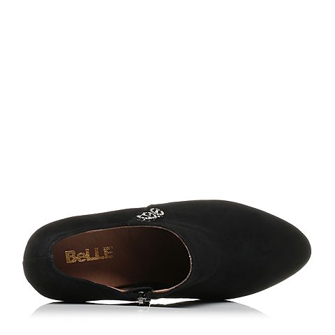 BELLE/百丽秋季专柜同款黑色羊绒皮革女皮鞋R4R1DCM7