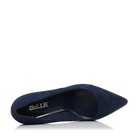 BELLE/百丽秋季专柜同款蓝色羊绒皮女单鞋R6M2DCQ7