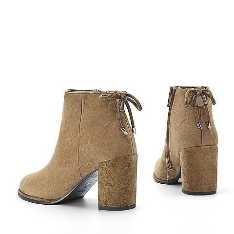 BELLE/百丽冬季专柜同款棕色羊绒皮女短靴BRY41DD7