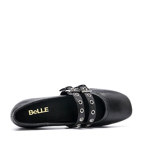 BELLE/百丽秋季专柜同款黑色摔纹牛皮女单鞋R5R1DCQ7