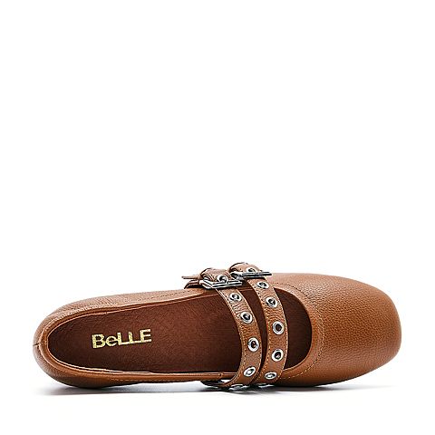 BELLE/百丽秋季专柜同款棕色摔纹牛皮女单鞋R5R1DCQ7