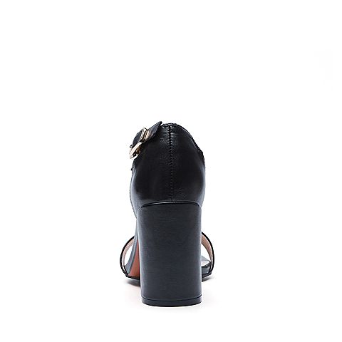 BELLE/百丽夏季专柜同款黑色牛皮革女皮凉鞋R3I1DBL7