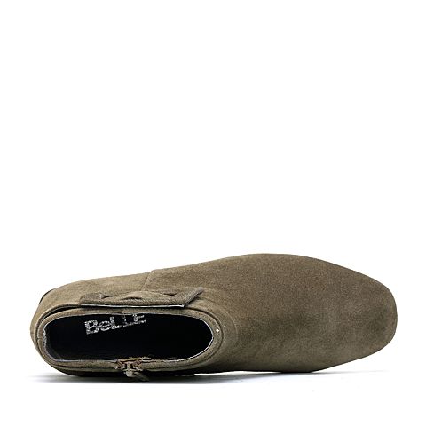 BELLE/百丽冬季专柜同款墨绿羊绒皮女短靴BPI40DD7