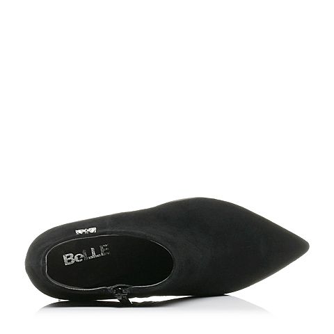 BELLE/百丽冬黑色优雅羊绒皮女短靴BMWA6DD7