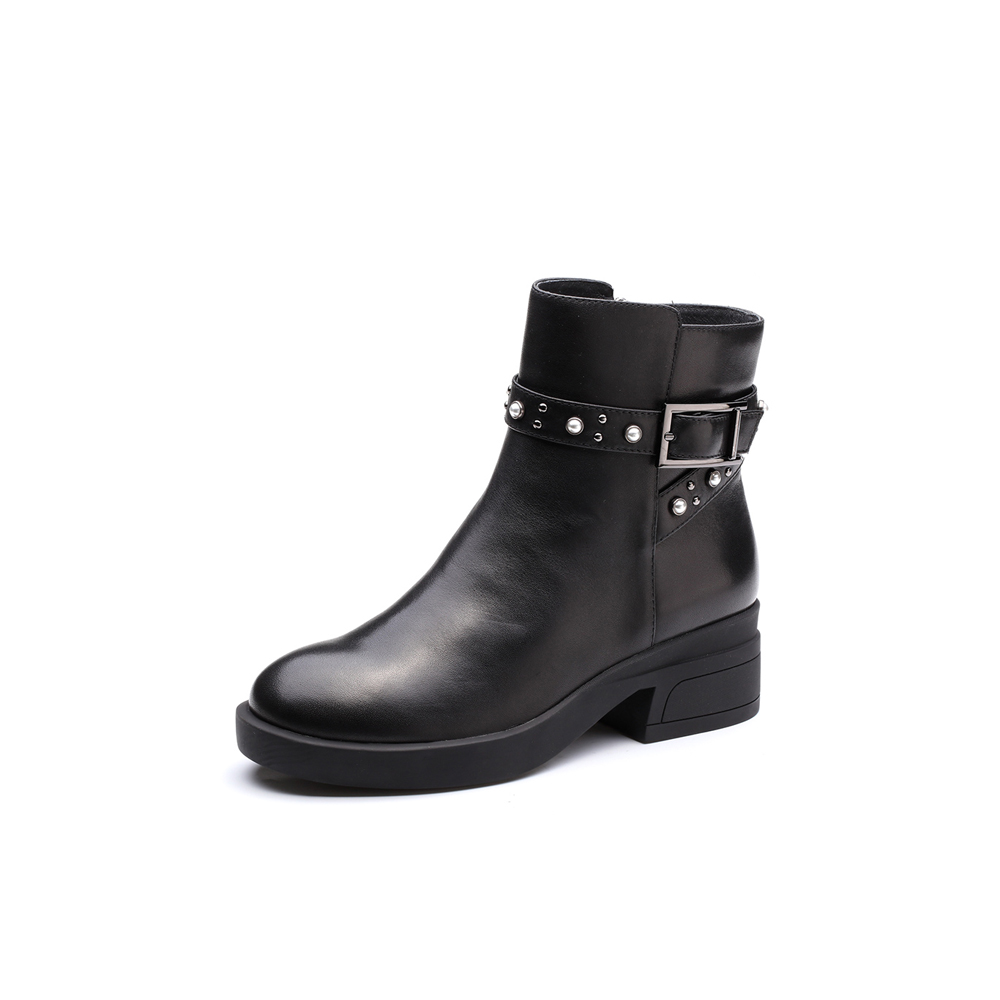 belle/百丽冬季专柜同款打蜡牛皮革女皮靴(绒里)r7h2ddd7