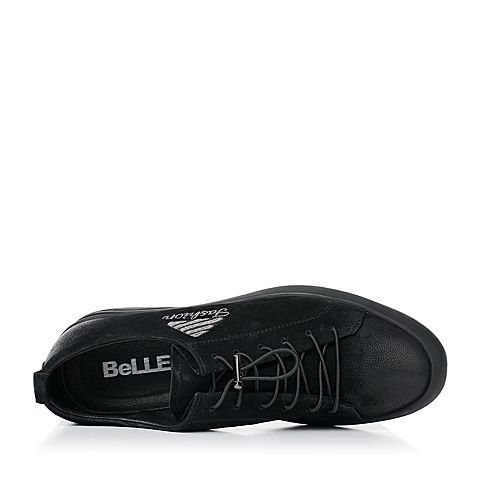 BELLE/百丽秋季黑色牛皮平底男休闲鞋73007CM7