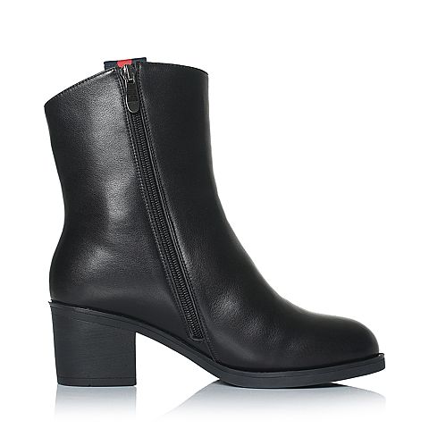 BELLE/百丽冬季专柜同款黑色水染牛皮女短靴R8S1DDD7
