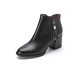 Belle/百丽冬季专柜同款黑色牛皮女短靴（单里）BRB42DD7