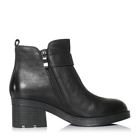 BELLE/百丽冬季专柜同款黑色磨砂牛皮女短靴R7Z1DDD7