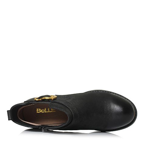 BELLE/百丽冬季专柜同款黑色磨砂牛皮女短靴R7Z1DDD7