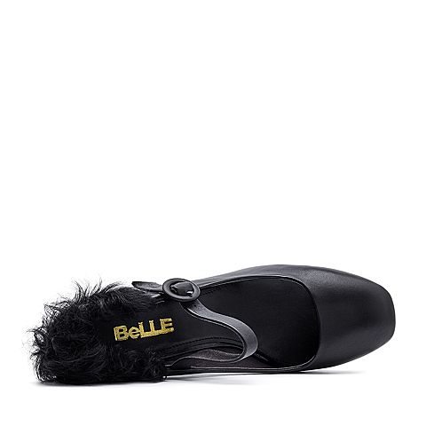 BELLE/百丽秋季专柜同款胎牛皮黑色女单鞋BRZ12CQ7