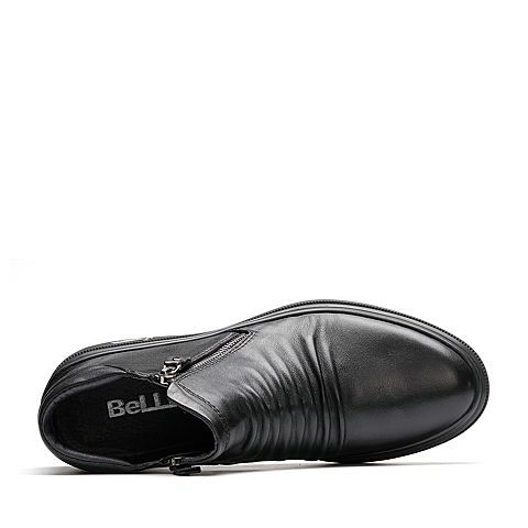BELLE/百丽冬季专柜同款黑色牛皮男皮靴5JQ01DD7