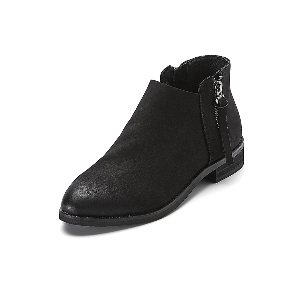 BELLE/百丽冬季专柜同款黑色磨砂牛皮女短靴R7C1DDD7