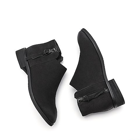 BELLE/百丽冬季专柜同款黑色磨砂牛皮女短靴R7C1DDD7