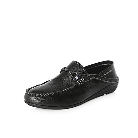 BELLE/百丽商场同款黑色牛皮革男休闲鞋5QD01AM8