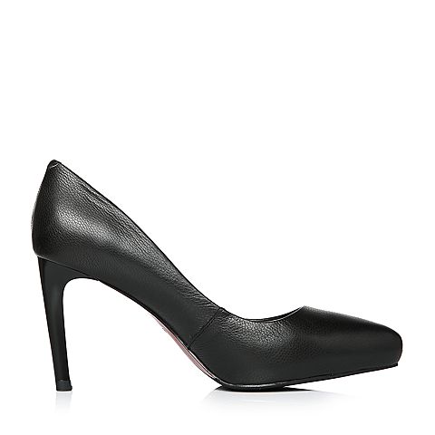 BELLE/百丽专柜同款黑色摔纹胎牛皮革女皮鞋S2A1DAQ8