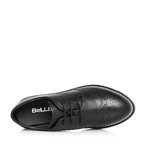 BELLE/百丽专柜同款黑色牛皮雕花布洛克鞋英伦风女单鞋BAY20AM8