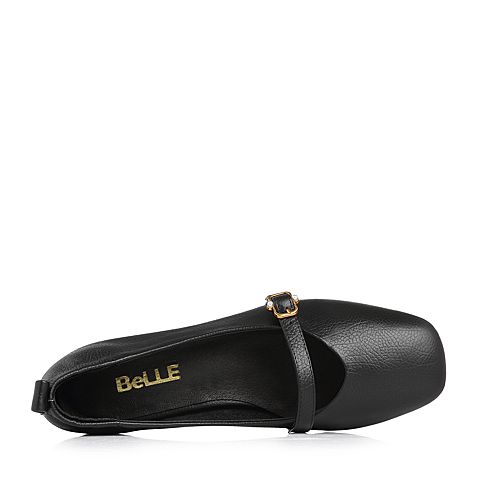 BELLE/百丽专柜同款黑色摔纹牛皮女单鞋玛丽珍鞋S2U1DAQ8